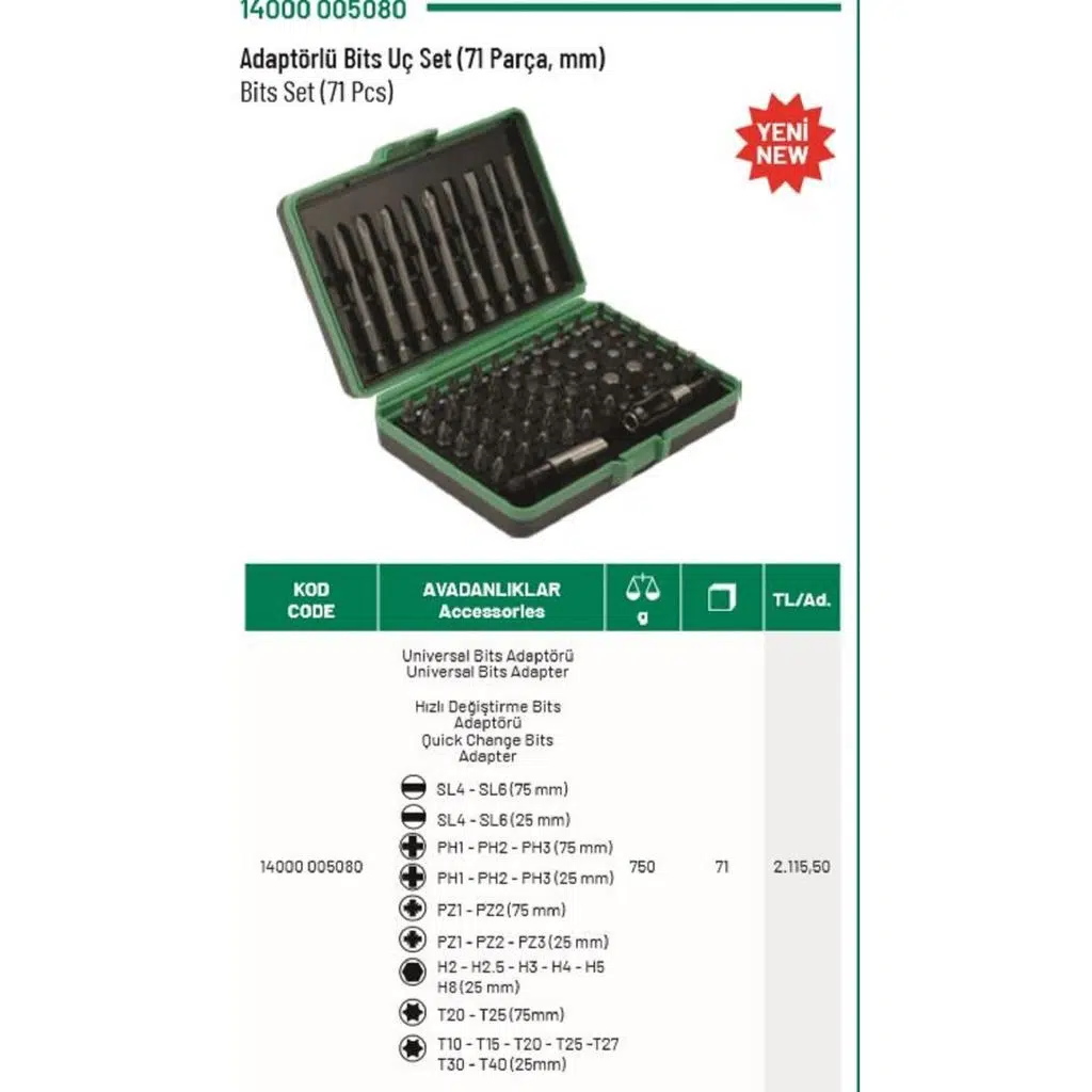ELTA 1/4"ALTIKÖŞE CIRCIRLI LOKMA ANH.VE BİTS SET 71PARÇA
