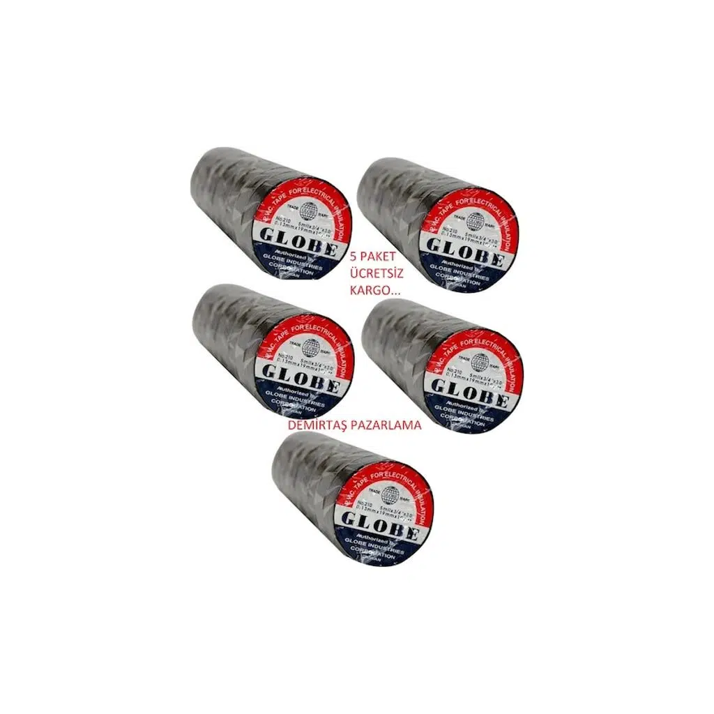 Globe Siyah İzole Bant 50 Adet 5 Paket Elektrik Bantı