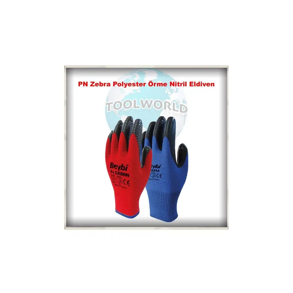 Pn Zebra Polyester Örme Nitril Eldiven 12li Paket